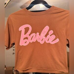 Barbie Tee in Brown with Pink Script